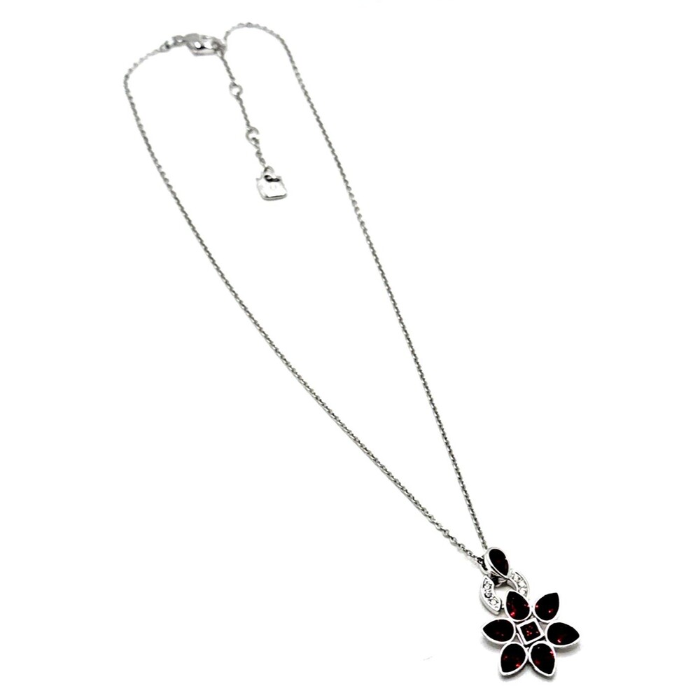 NWOT Swarovski Crystals Pear Red Siam Pendant Necklace w/ Clear Accents NEW 18" - Picture 3 of 13